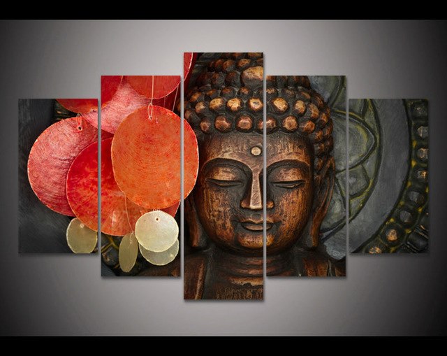 640x509 Hd Print 5 Pieces Buddhism Buddha Canvas Wall Art Print Painting - Buddha Canvas Painting