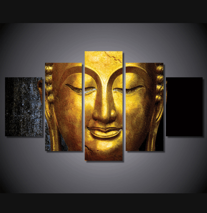 695x718 5 Panel Golden Buddha Canvas Painting Octotreasure - Buddha Canvas Painting