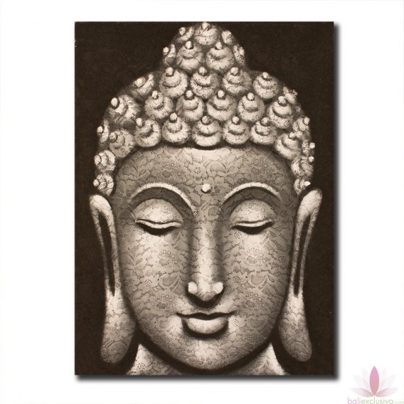 568x568 Buddha Face Painted On Lace Fabric Silver By Balinese Artist Indonesia - Buddha Face Painting