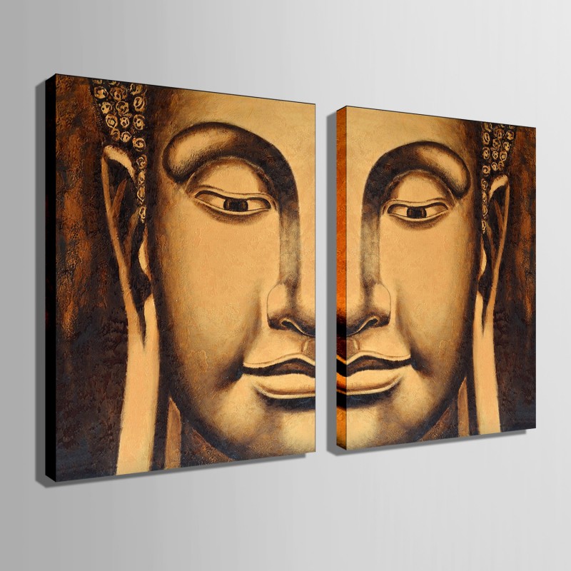 800x800 Gautam Buddha Face Painting 2 Pieces Set Canvas Wall Art Bcp009 - Buddha Face Painting Canvas
