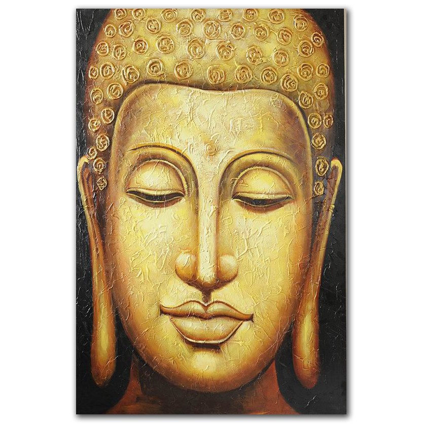 836x836 Modern Office Decor Handmade Golden Buddha Face Oil Painting - Buddha Face Painting Canvas