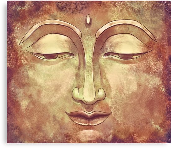 550x475 Warm Watercolor Painting Buddha Face In Gold And Orange Canvas - Buddha Face Painting Canvas