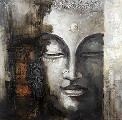 425x419 Seekland Art Hand Painted Buddha Face Canvas Wall Art - Buddha Face Painting Canvas