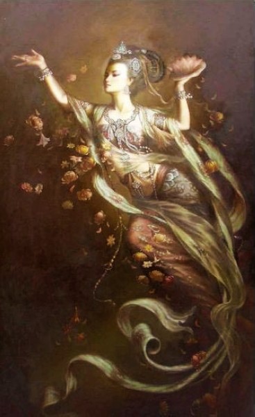 367x600 Hand Painted Chinese Figure Buddha Oil Painting Art On Canvas - Buddha Hand Painting