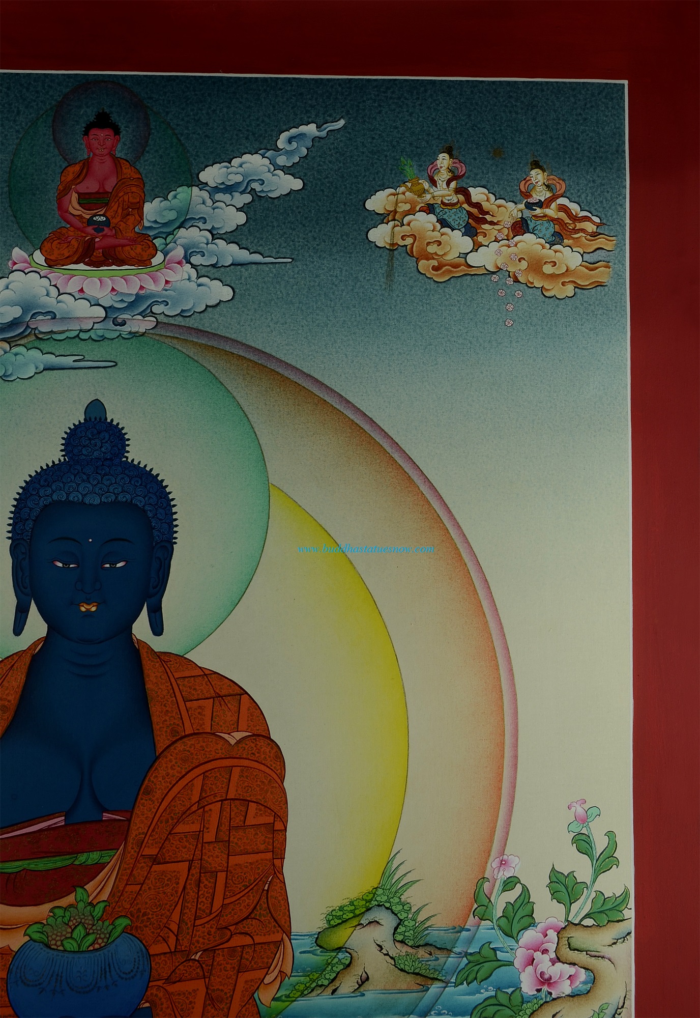 1376x2000 Medicine Buddha Tibetan Thangka Hand Painted Gold Detail 32.5 X 22.5 - Buddha Hand Painting