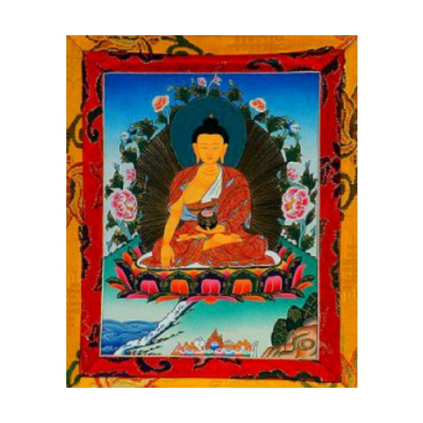 600x600 Shakyamuni Buddha Hand Painted Brocade Thangka - Buddha Hand Painting