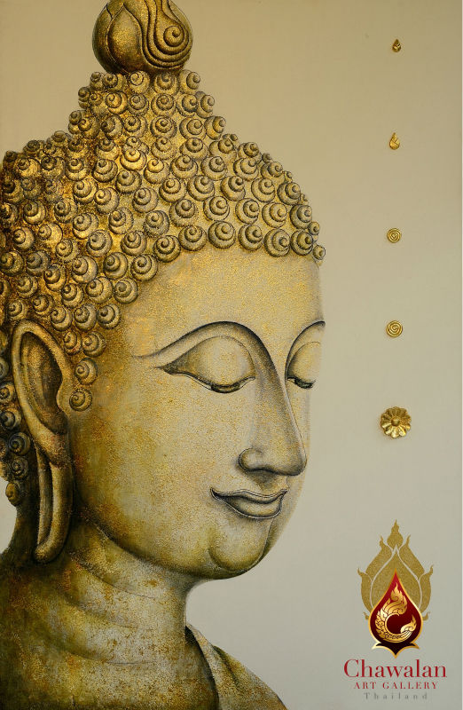 522x800 Thai Buddha Hand Painted Oil Painting On Canvas With Gold Leaf - Buddha Hand Painting