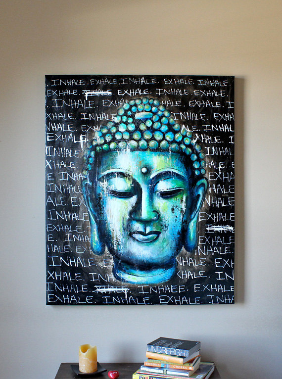 570x766 Items Similar To Original Buddha Head Painting (Bluegreen) On Etsy - Buddha Head Painting