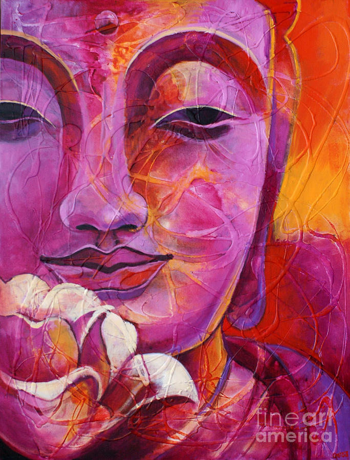 684x900 Buddha With Lotus Flower Painting By Paulina Garoa - Buddha Lotus Painting