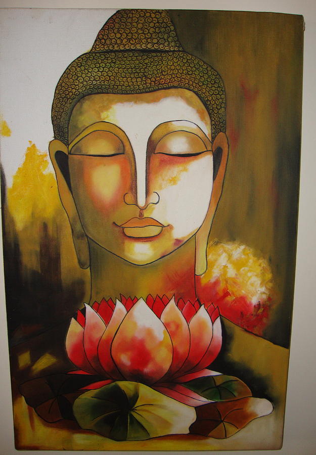 625x900 Buddha With Lotus Flower Painting By Pooja Hirawat - Buddha Lotus Painting