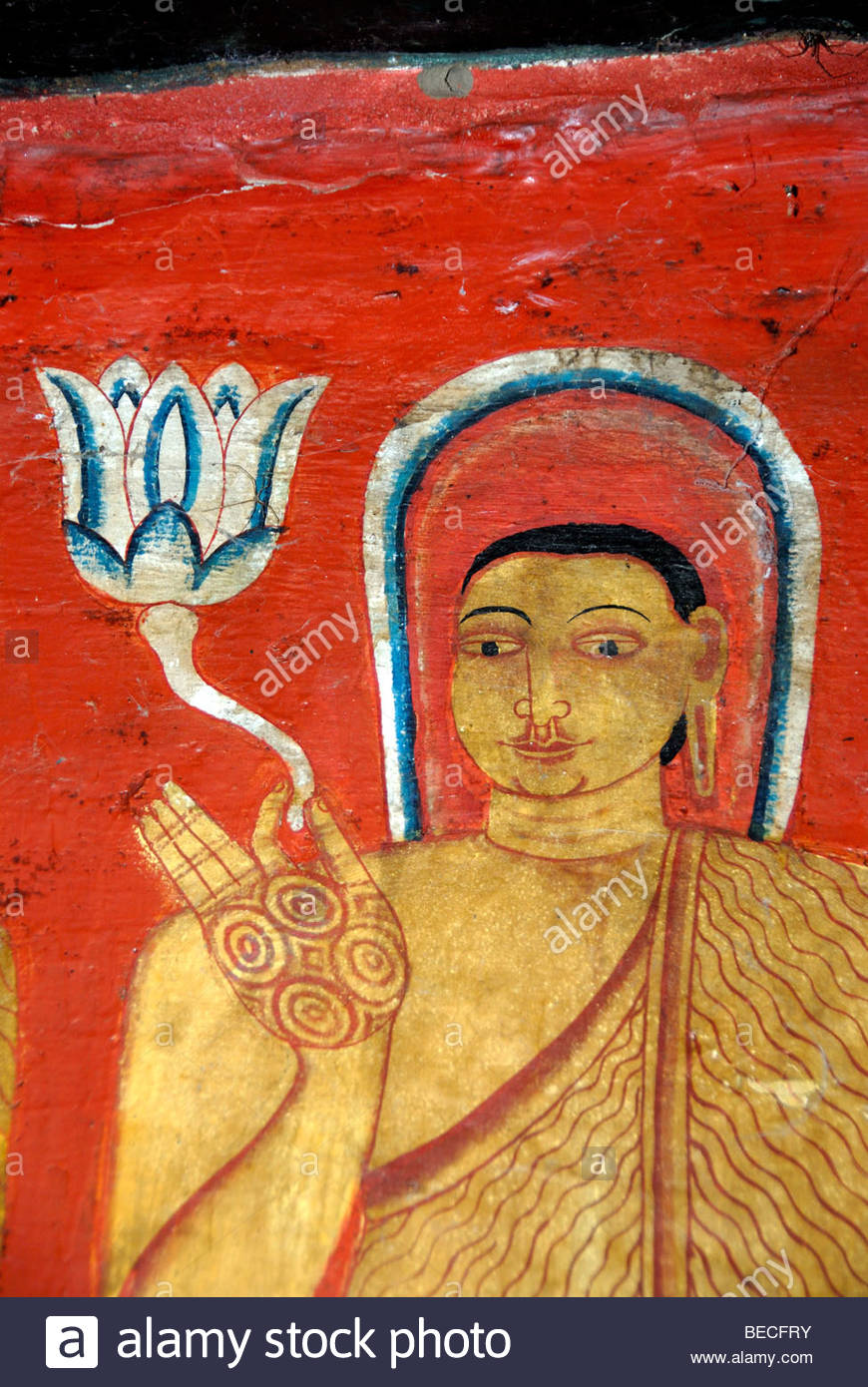 870x1390 Buddhism, Ancient Wall Painting, Buddha With Nimbus Holding Lotus - Buddha Lotus Painting