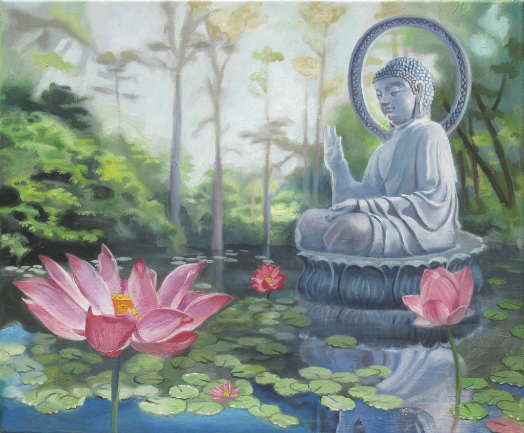 1024x847 Lotus Flowers And Buddha This Is Another Oil On Stretched - Buddha Lotus Painting