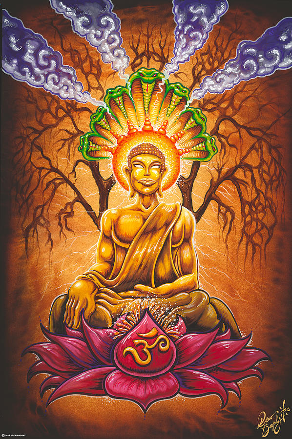 598x900 Buddha Lotus Painting By Drew Brophy - Buddha Lotus Painting