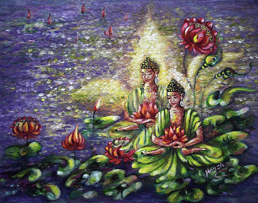 900x710 Buddha Lotus Painting By Harsh Malik - Buddha Lotus Painting