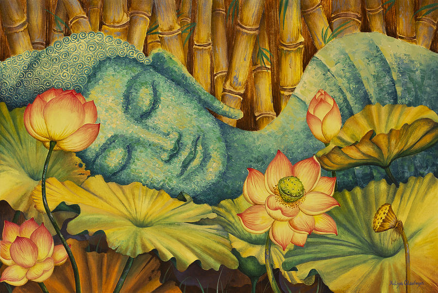 900x603 Reclining Buddha Painting By Yuliya Glavnaya - Buddha Painting