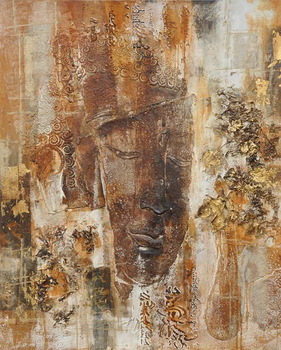281x350 Gold Foil Modern Abstract Oil Painting Buddha Face Wall Art - Buddha Painting Abstract