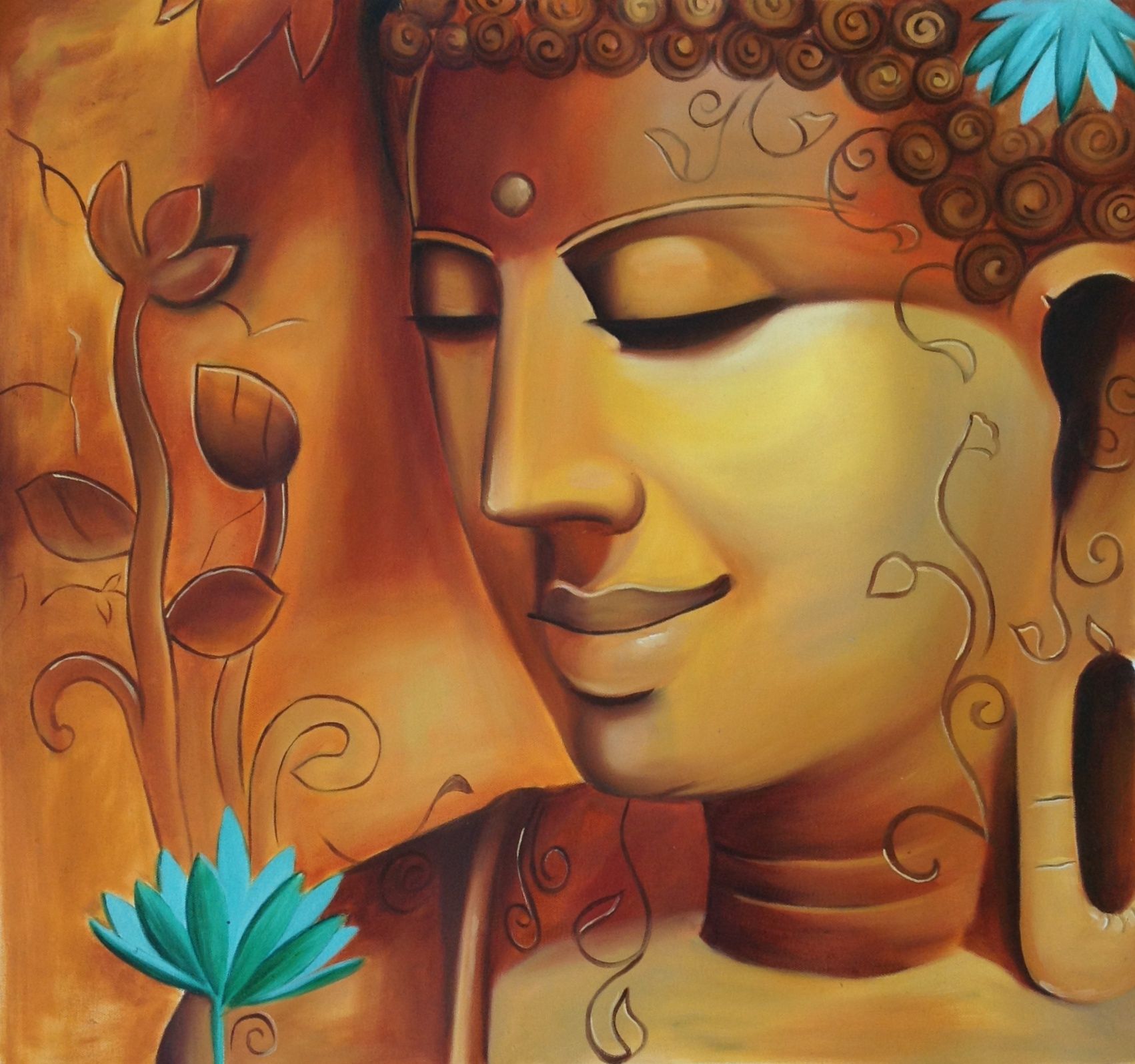 1702x1595 Buddha Portrait Wall Decor Art Handmade Indian Oil On Canvas - Buddha Portrait Painting