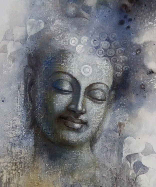 625x750 Buddha Mindfulness By Artist Sanjay Lokhande Figurative Art - Buddha Watercolor Painting