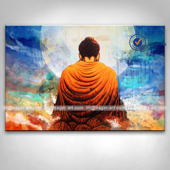 350x350 Wall Art Decor Canvas Handmade Buddha Portrait Oil Painting - Buddha Watercolor Painting