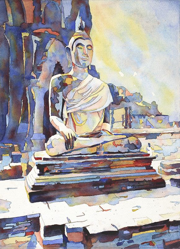 581x800 Watercolor Painting Of Seated Buddha - Buddha Watercolor Painting