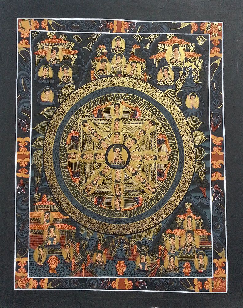 792x1000 Old Tibet Hand Painted Tibetan Buddhist Gold Tone Thangka Mandala - Buddhist Mandala Painting