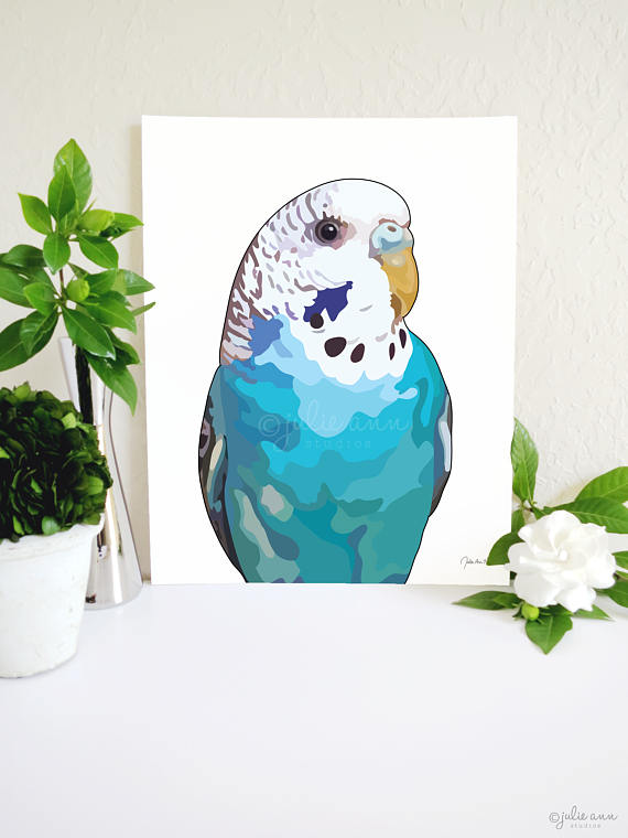570x760 Parakeet Art Print Blue Budgie Print Parakeet Painting - Budgie Painting