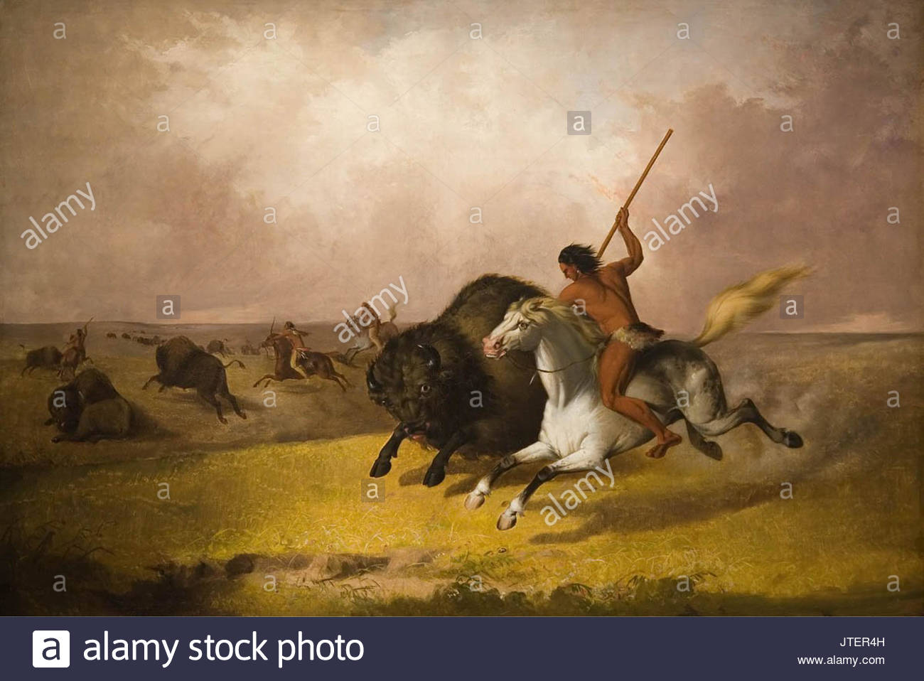 1300x958 Buffalo Hunt On The Southwestern Prairies', Oil On Canvas Painting - Buffalo Canvas Painting