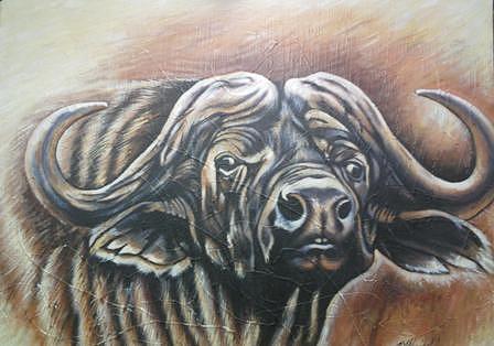 448x314 Buffalo Head Painting By Hassan Majeshi - Buffalo Head Painting