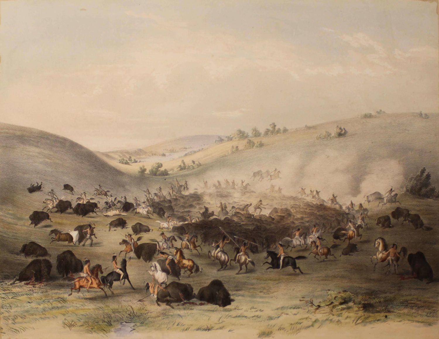 1500x1158 Buffalo Hunt - Buffalo Herd Painting