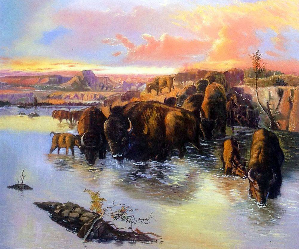 1000x833 C.m. Russell - Buffalo Herd Painting