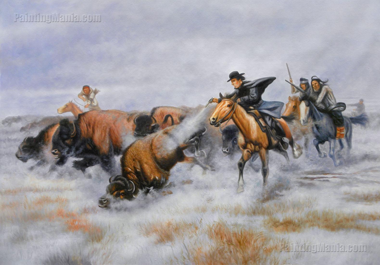1580x1103 Brother Van Shooting Buffalo - Buffalo Herd Painting
