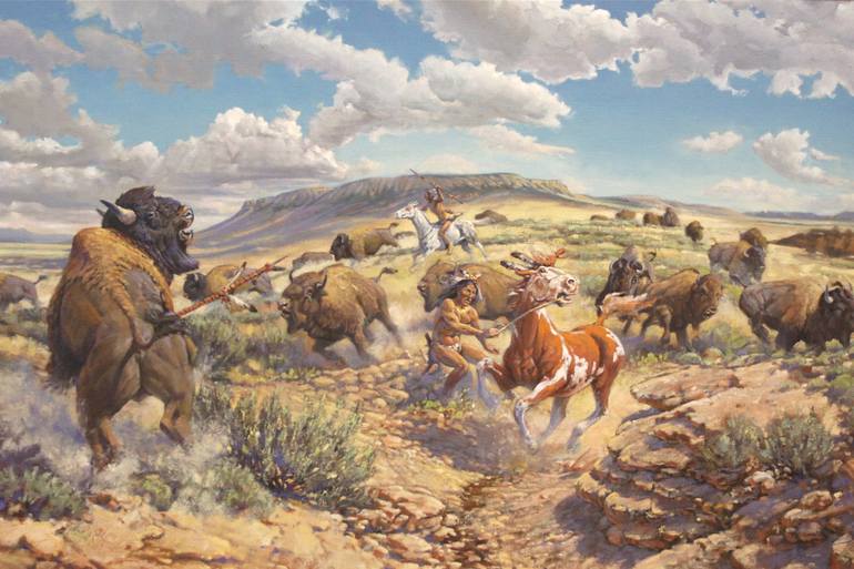 770x513 Saatchi Art Buffalo Hunt Ii Painting By Mark Marino - Buffalo Herd Painting