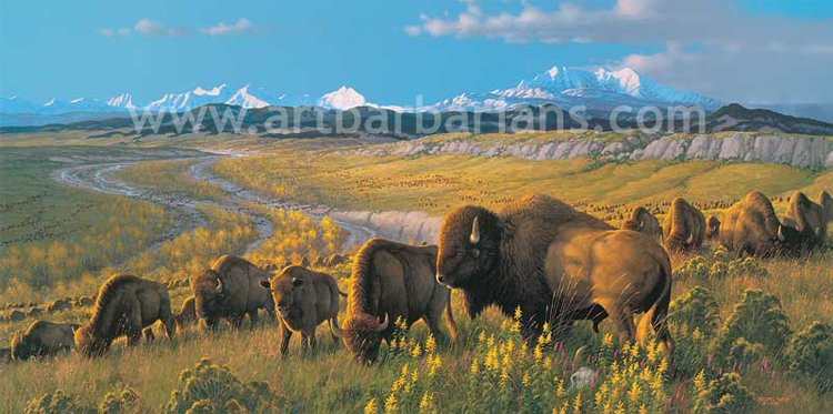 750x373 Wildlife Art Prints Plus Original Paintings With A Wide Selection - Buffalo Herd Painting