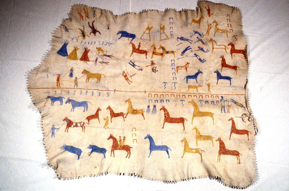 1000x661 Piikuni (Blackfeet) Elk Skin Robe With Painted Decoration - Buffalo Hide Painting