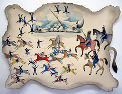 250x193 Wintercounts Black Pinto Horse Fine Arts - Buffalo Hide Painting