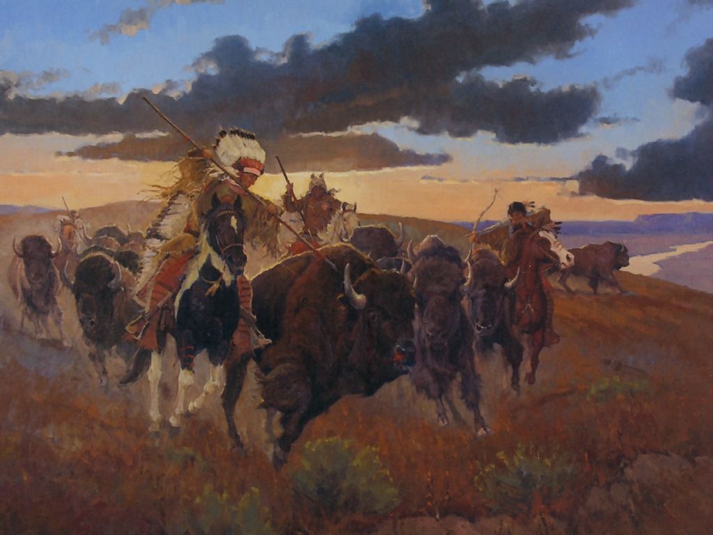 1024x768 Drawing Amp Painting Native American - Buffalo Hunt Painting