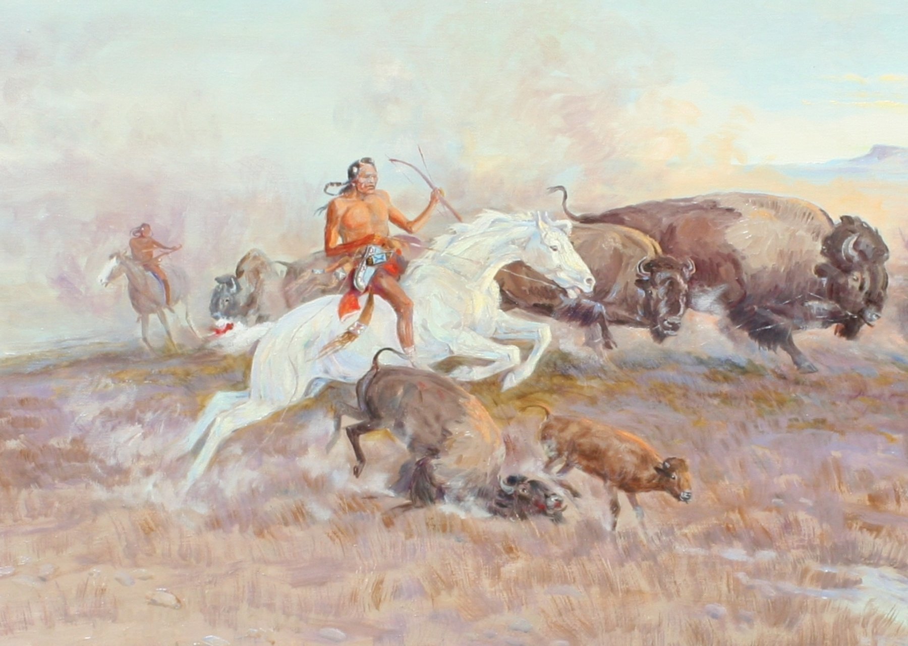 1800x1280 Fine Art Buffalo Hunt By Ace Powell Ace Powell, Oil, Paintin - Buffalo Hunt Painting
