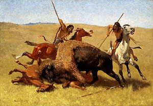 300x208 The Buffalo Hunt Painting By Frederic Remington Art Reproduction - Buffalo Hunt Painting