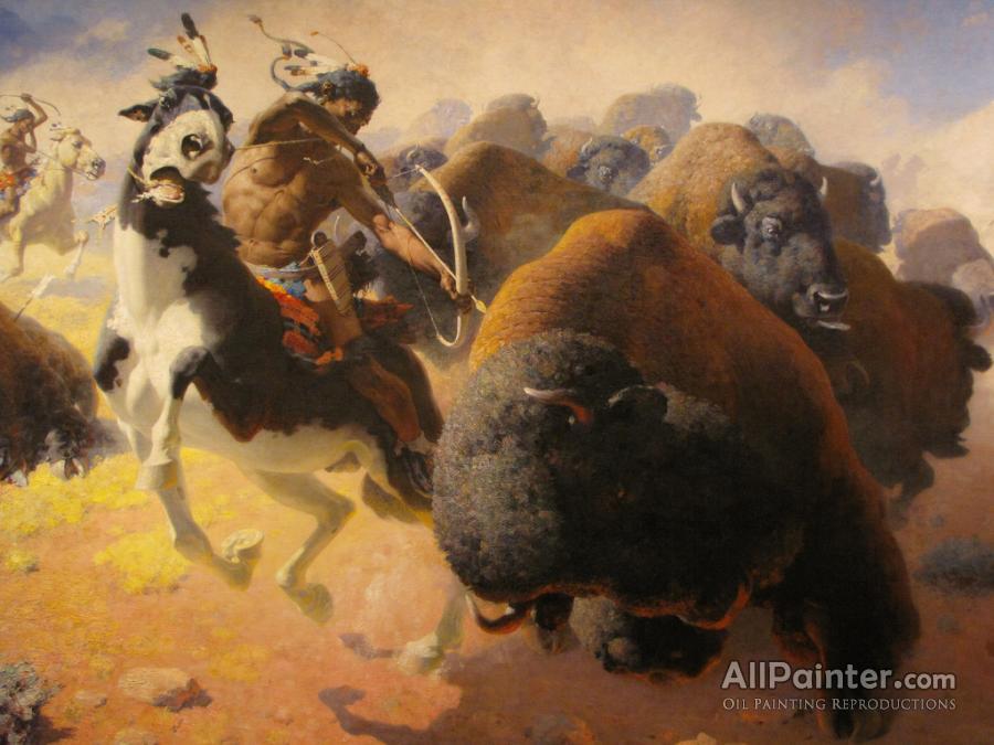 900x675 William Robinson Leigh The Buffalo Hunt Oil Painting Reproductions - Buffalo Hunt Painting