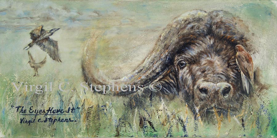 900x450 The Eyes Have It, Cape Buffalo Oil Painting By Virgil C. Stephens - Buffalo Oil Painting