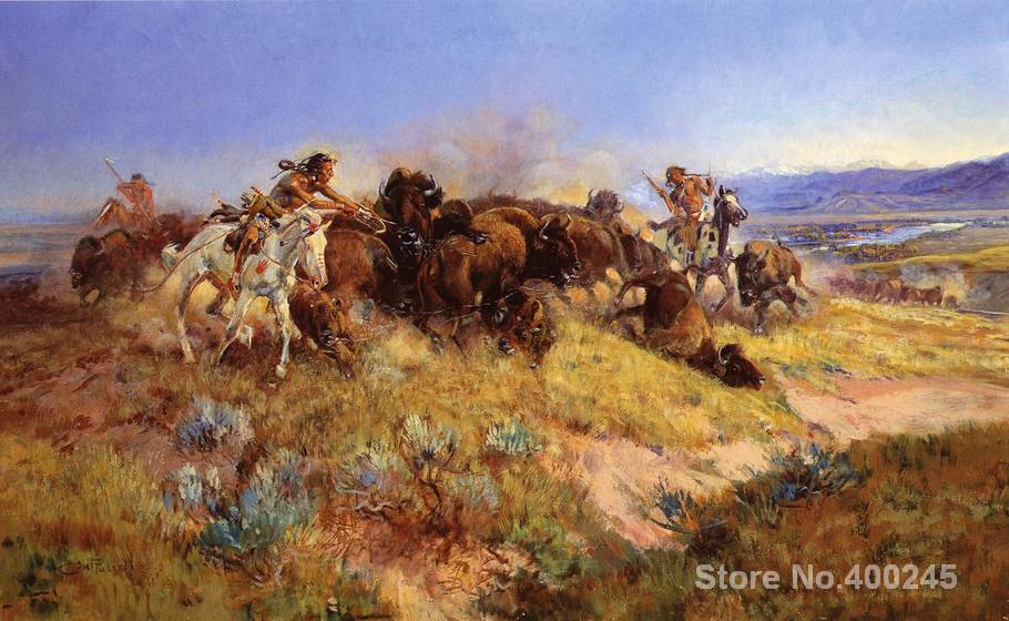 910x560 Modern Art For Sale Charles Marion Russell Running Buffalo Oil - Buffalo Oil Painting
