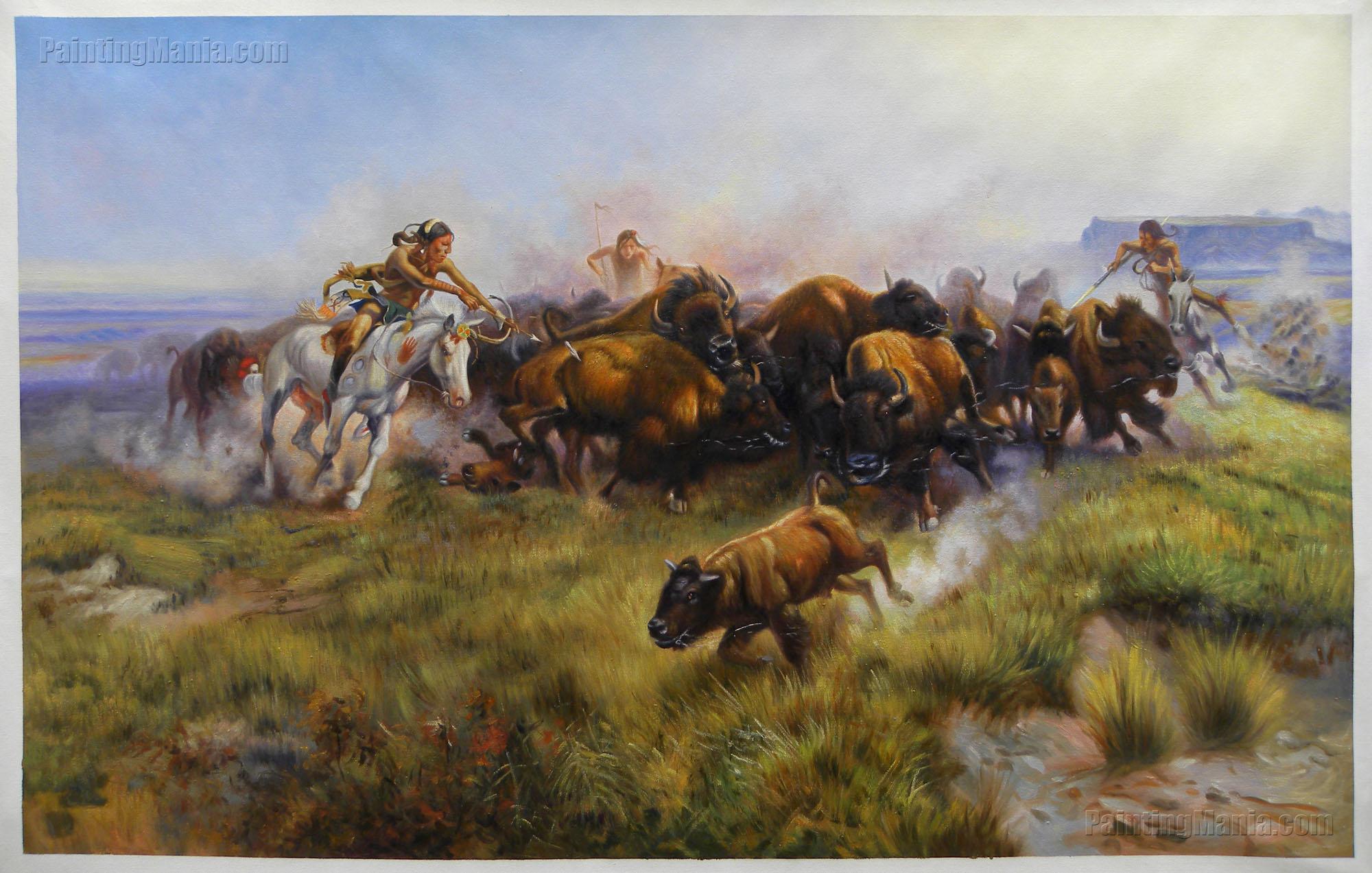 2000x1273 Buffalo Hunt No. 39 - Buffalo Oil Painting