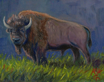 340x270 Buffalo Painting Bison 5x7 Inches Original Oil Painting - Buffalo Oil Painting