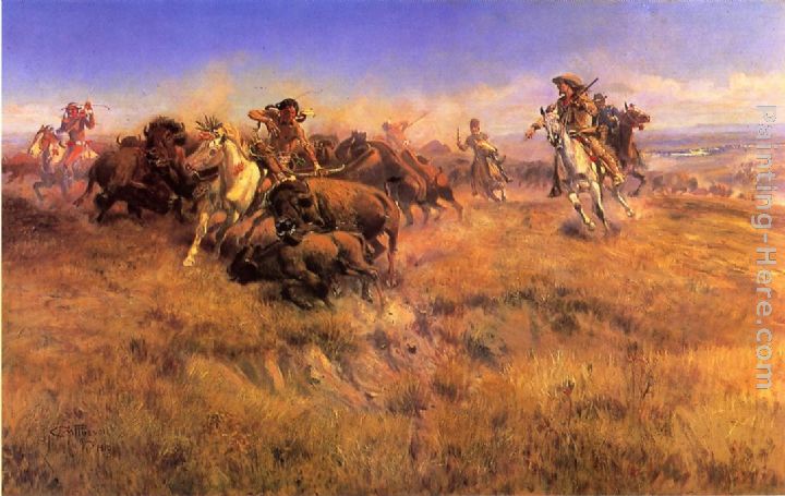 720x455 Charles Marion Russell Running Buffalo Painting Anysize 50% Off - Buffalo Painting