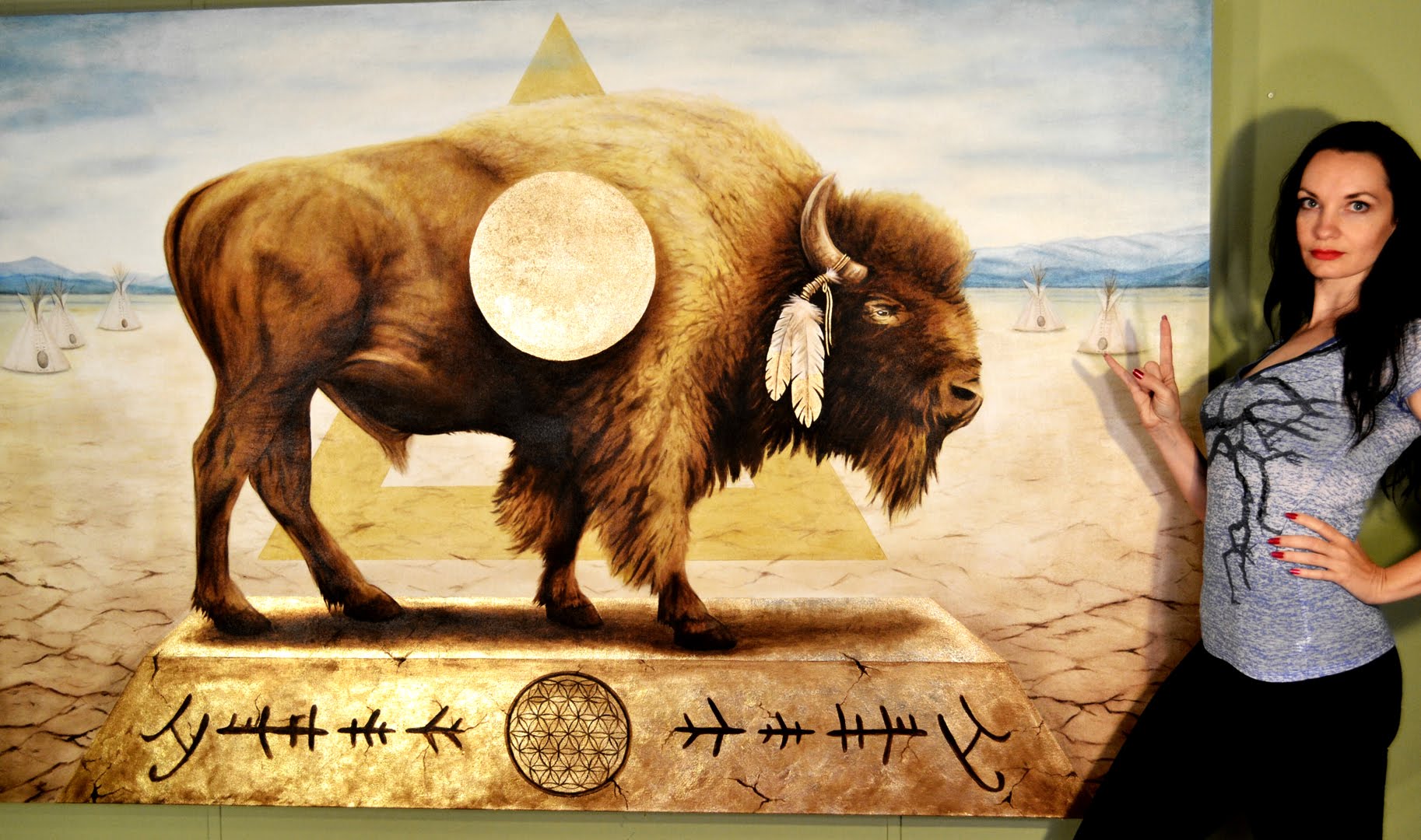 1826x1080 Time Lapse Oil Painting Of A Buffalo. Buffalo Sun - Buffalo Painting