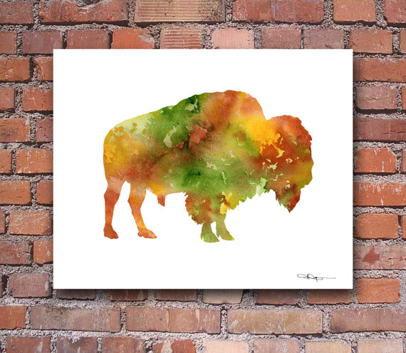 570x495 Buffalo Art Print Abstract Bison Watercolor Painting Wall - Buffalo Painting Abstract