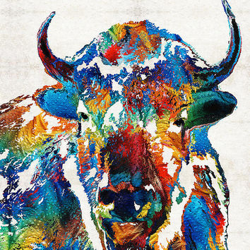 354x354 Buffalo Art Print From Painting Colorful From Buyartsharoncumming - Buffalo Painting Abstract