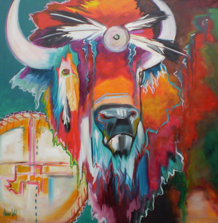 879x900 Buffalo Soldier Painting By Donna Weil - Buffalo Painting Abstract