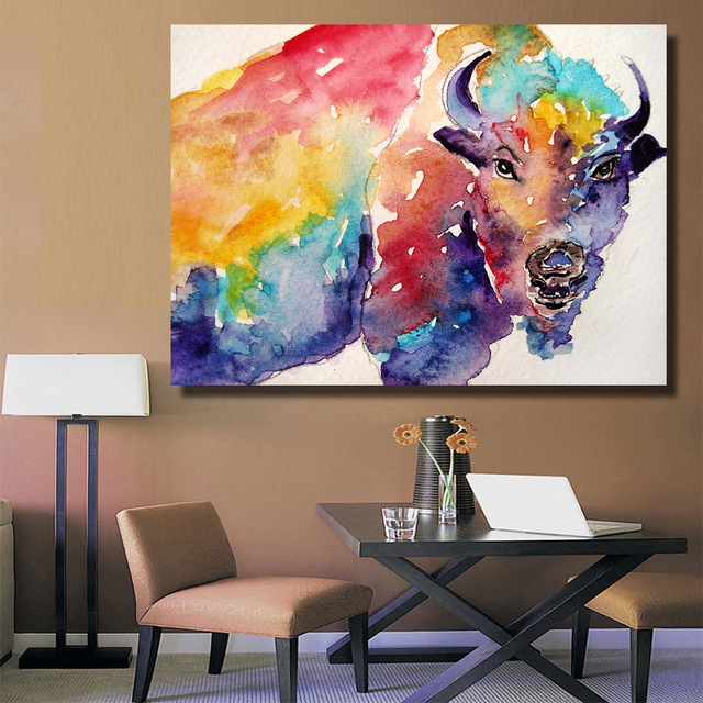 640x640 Hdartisan Home Printed Whatercolor Buffalo Abstract Animal Oil - Buffalo Painting Abstract