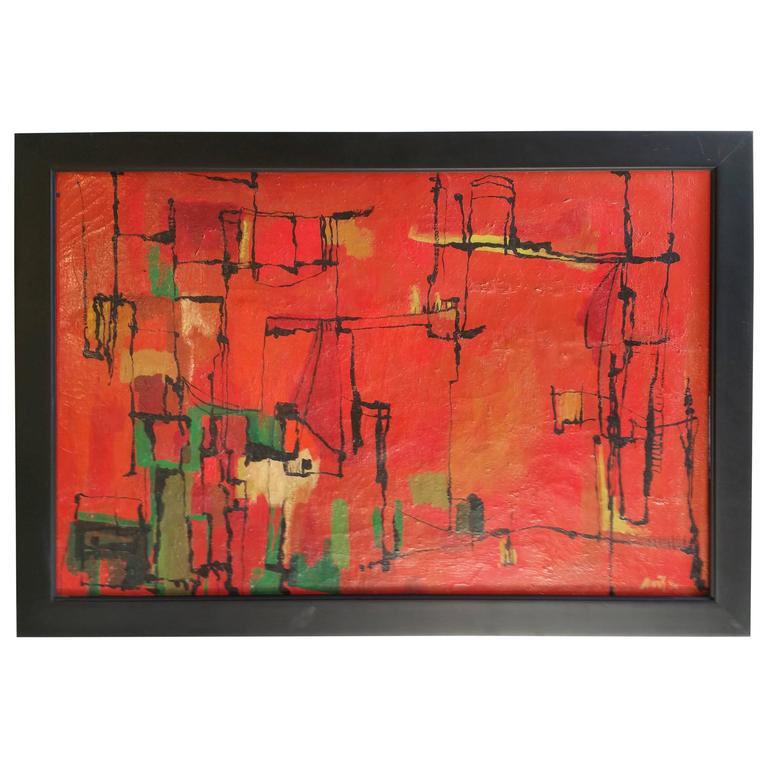 768x768 Modernist Abstract Painting, Oil On Canvas Hugh M. Neil, Buffalo - Buffalo Painting Abstract